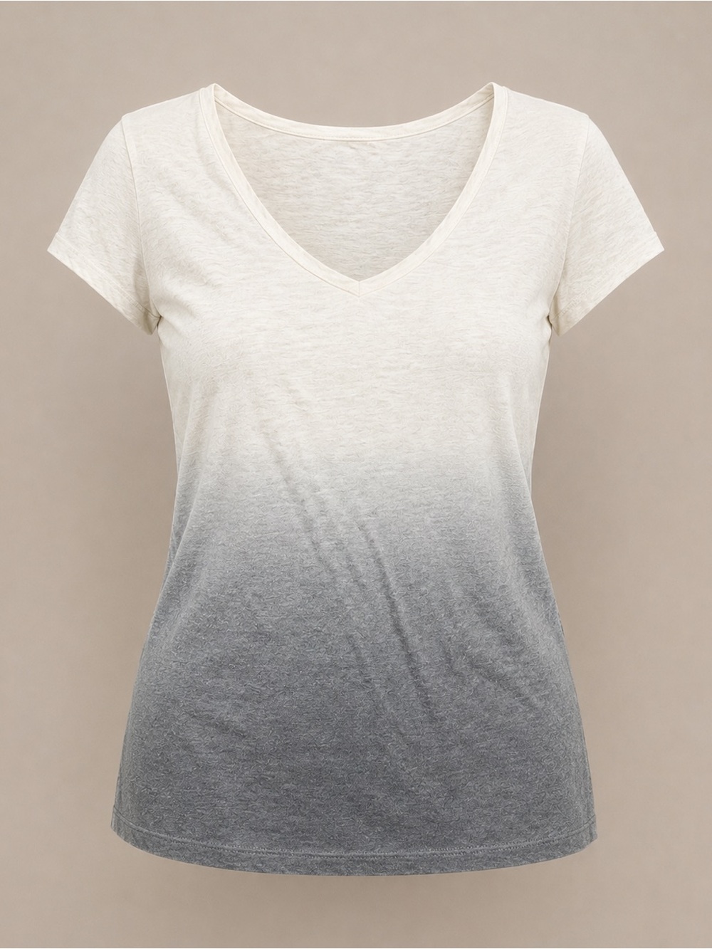 Ann Taylor Ombre V Neck Tee Gray Ivory Short Sleeve Top M